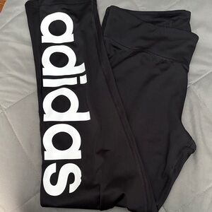 adidas Black Leggings with White Side Logo